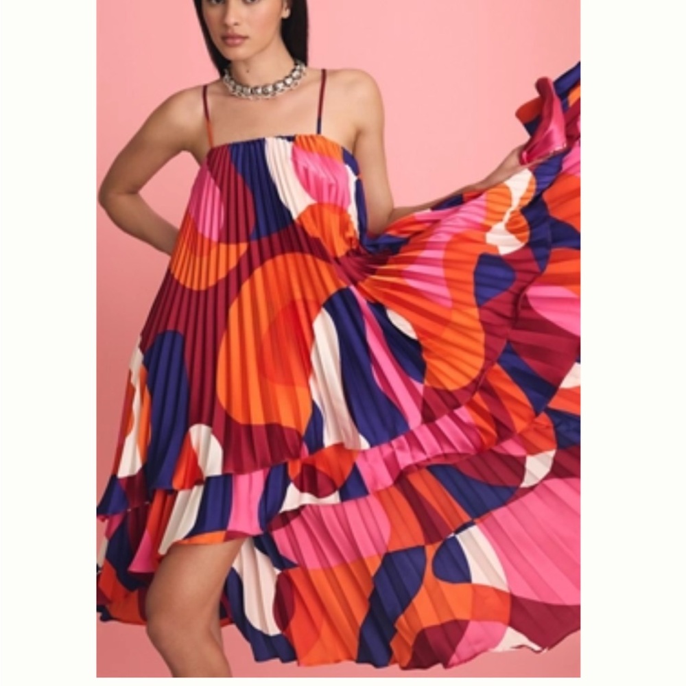 Anthropologie Hutch Tiered High-Low Pleated Dress